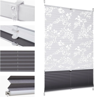 Sekey Plissee Doppelplissee Day+Night Verdunkelung ohne Bohren verspannt Lichtschutz Klemmfix Lichtdurchlässig Ausbrenner-Muster 70x120 cm Druck & Grau