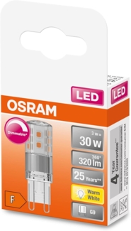 OSRAM Dimmbare LED PIN Lampe mit G9 Sockel, Warmweiss (2700K), 350 Lumen, klares Glas, Multi-Pack, Dimmbar