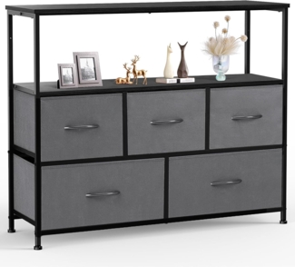 Sweetcrispy Kommode,TV Schrank Stand für Schlafzimmer mit 5 Stoffschubladen,Sideboard Wohnzimmer für 115cm TV,Einstellbare Füße Schubladenschrank,Komodenschrank für Schlafzimmer,Modernes Grau