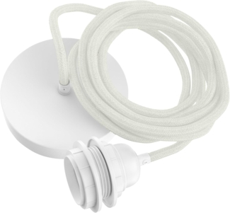 HOOPZI - Pendelleuchte - Hang 1 Flammig - 2,5m Textilkabel Seil - 1 X E27 Fassung - Vintage Retro weiß mit weißer Fassung