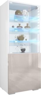 Vladon Standvitrine Granada (Vitrinenschrank, mit Glastür und Glaseinsatz inkl. LED) Weiß matt/Sandgrau Hochglanz (50 x 122,5 x 34,5 cm)