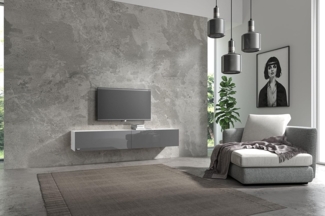 Wuun® TV Board hängend/8 Größen/5 Farben/180cm Matt Weiß- Grau-Hochglanz/Lowboard Hängeschrank Hängeboard Wohnwand/Hochglanz & Naturtöne/Somero