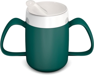 Ornamin Schnabelbecher 2-Henkel-Becher mit Trink-Trick und Schnabelaufsatz/Trinkaufsatz, Qualitätskunststoff, Trinkhilfe l Spezial-Becher l bruchstabil l BPA-frei l Made in Germany