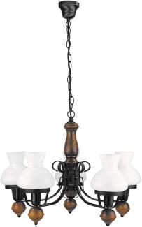 Rabalux Petronel Pendelleuchte 5x E27 matt schwarz, Nussbaum, weiß