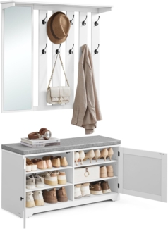 Schuhbank Wandgarderobe Set, Garderobe mit Spiegel, 10 Doppelhaken
