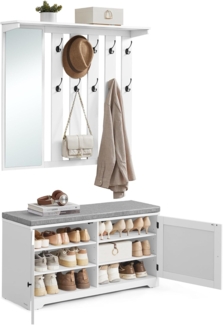 Schuhbank Wandgarderobe Set, Garderobe mit Spiegel, 10 Doppelhaken