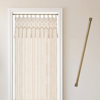 Cozyor Vorhang Makramee 132x200 cm mit Vorhangstange 70-120 cm, Boho Gardine (1 St), Ösen, Baumwolle, Raumteiler beige Driftwood, Boho Wandteppich, Türvorhang handgemacht