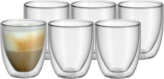 WMF Kult doppelwandige Cappuccino Gläser Set 6-teilig, doppelwandige Gläser 250ml, Schwebeeffekt, Thermogläser, hitzebeständiges Teeglas, Kaffeeglas, Klar