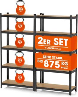 EASYmaxx Schwerlastregal 2er-Set 180x90x40 cm | 1750 kg Traglast, 175 kg pro Ebene | Regal und Werkbank | Kellerregal, Lagerregal mit 10 verstellbaren Ablagen | Keller, Garage, Werkstatt, schwarz