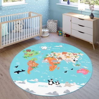 Paco Home Kinderteppich Bino 564, rechteckig, Höhe: 4 mm, Kurzflor, Motiv Weltkarte, Kinderzimmer