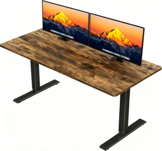 JUMMICO Höhenverstellbarer Schreibtisch, 150x60 cm, Elektrisch Schreibtisch Höhenverstellbar, Ergonomischer Steh-Computertisch, Braun
