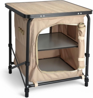 Spetebo Campingtisch 2-in-1 Stoff Campingschrank beige - 53 x 48 cm (Artikel, 1-St, inkl. Tragetasche), faltbar mit Tischplatte in Holz Optik
