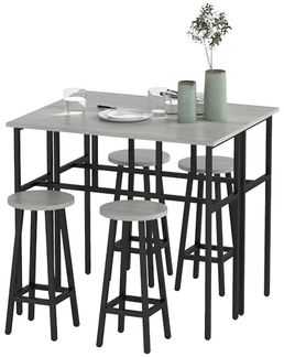 HOMCOM Bargruppe Bartisch-Set im Industriedesign, (Set, 6-tlg), 6-teilig Essgruppe 2 Bartisch mit 4 Stühlen Grau, Schwarz