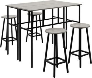HOMCOM Bargruppe Bartisch-Set im Industriedesign, (Set, 6-tlg), 6-teilig Essgruppe 2 Bartisch mit 4 Stühlen Grau, Schwarz