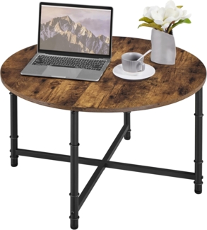 Yaheetech Couchtisch Runder Kaffeetisch Beistelltisch im Industriellen Stil Sofatisch mit Untergestell aus Metall & Tischplatte aus MDF Rustikal-Braun