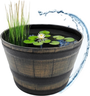 Spetebo Blumentopf oder Wasserkübel aus Kunststoff in Eichenfass Optik (Anazhl, 1 St, Stück), in rustikalem Used Look