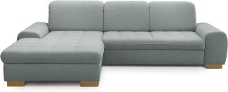CAVADORE Sofaecke Lexi im Landhausstil / Schlafsofa in L-Form mit XXL-Longchair links und Federkern / Inkl. Bett, Bettkasten und Kopfteilfunktion / 275x82-99x173 / Flachgewebe: Hellblau