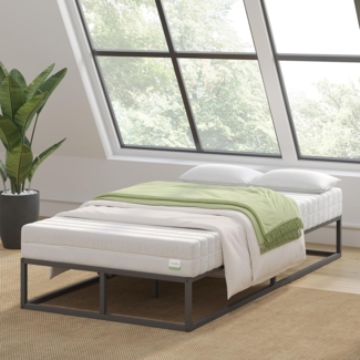 Novilla Bettgestell 90x190 cm, Bettrahmen 25 cm Hohe, Bettgestelle mit Lattenrost Holzlattenunterstützung, Stauraum unter dem Bett, Schwarz