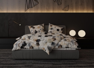 Mako Satin Bettwäsche Hexagon schwarz / braun Garnitur 135x220 + 80x80