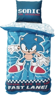 MTOnlinehandel Kinderbettwäsche Sonic the Hedgehog, Geschenk für Gamer, Mikrofaser, 2 teilig, Wendebettwäsche in 135x200 + 80x80 cm, Gaming