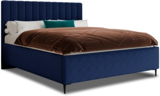 Polsterbett Soho - Bettkasten mit Gasdruckfedern - Doppelbett mit Lattenrost, Bett mit Metallfüße und Polsterkopfteil, Bettgestell, Schlafzimmer, Velvet Stoff (Blau (Kronos 09), 160 x 200 cm)
