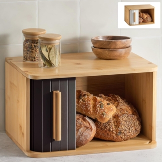 Praknu Brotkasten Brotkasten klein aus FSC® Holz mit Schiebetür - Brotaufbewahrung, Bambus, FSC® Holz - Platzsparend und stilvolle Brotbox für längere Frische