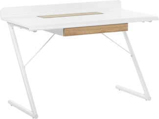 Schreibtisch weiß / heller Holzfarbton 120x60 cm Schublade FOCUS