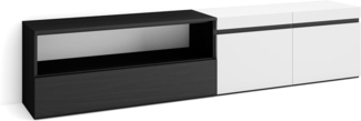 Skraut Home | TV-Schrank, Lowboard | für Wohnzimmer und Esszimmer | 200 x 45 x 35 cm | Für TV-Geräte bis zu 80" | Fernsehtisch | Moderner Stil | Weiß und Schwarz