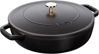 STAUB Gusseisen Bräter, Rund 24 cm, 2,5 L, Chistera Tropfenstruktur im Deckel für optimale Befeuchtung/Aromaregen, Für alle Herdarten geeignet inkl. Induktion & Backofen, Schwarz