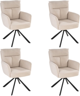 Home4You Polsterstuhl, Beige, Cordbezug, Metallgestell, (Set, 4 St), 180 Grad drehbar mit Rückholfunktion