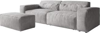 Big-Sofa Sirpio XL 270x130 cm Cord Silbergrau mit Hocker