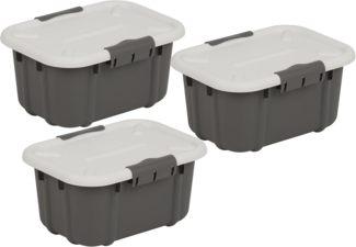 BranQ - Home essential Universeller Aufbewahrungsbehälter mit Deckel VELUR, 3er-Set, Grösse 3,6 l, BPA-frei Kunststoff PP, dunkelgrau