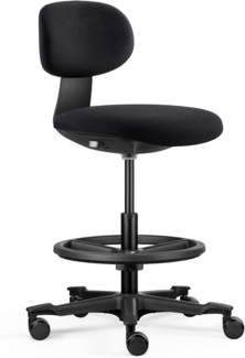 hjh OFFICE Arbeitsstuhl ergonomisch Work MF2 – Drehstuhl mit höhenverstellbarer Rückenlehne, Sitzhöhe & Fußring, stabiles Nylon-Fußkreuz, Schwarz