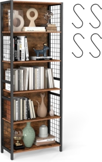 VASAGLE Bücherregal, Büroregal, Küchenregal, Standregal mit 6 Ablagen, 4 S-Haken, 30 x 60 x 175,6 cm, für Büro, Wohnzimmer, Arbeitszimmer, vintagebraun-tintenschwarz