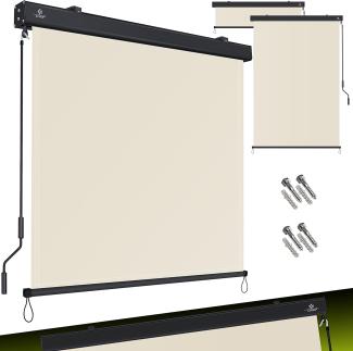 KESSER® Senkrechtmarkise Außenrollo Handkurbelmechanismus Balkonrollo Sonnen-und Sichtschutz, Beschattung Sonnenschutz Außen Rollo mit Kurbel Markisenkasten, Balkon und Terrasse Beige, 180x250 cm