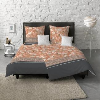 Fleuresse Aspen Biber Bettwäsche 135x200 Rosen Streifen apricot 434288-03