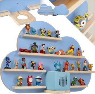 tectake® Holz Regal mit Magnetstreifen für Wand Montage, Tonieregal, Wandregal für's Kinderzimmer, Aufbewahrung Musikbox, für Tonies Tonie Hörfiguren und Toniebox - blau