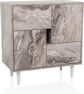 hjh LIVING Kommode mit Schubladen und Türen LYKKJA Aufbewahrungsschrank für Wohnzimmer Schlafzimmer Flur, 72 x 39,5 x 77 cm, Weiß/Marmor