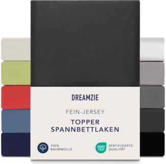 Dreamzie Premium Topper Spannbettlaken 90x200 cm - 100x200 cm - extra niedriger Seitenhöhe - für Boxspringbett - Topperauflage - Spannbetttuch Jersey Baumwolle, 150 g/m² - Oeko-TEX - Dunkelgrau