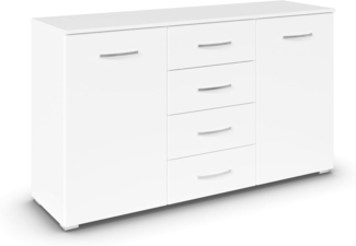 Rauch Möbel Pure by Aditio Kombikommode, Kommode, Sideboard, Schubkastenkommode, 2-türig, 4 Schubkästen, Soft-Close, Farbe Alpinweiß, 140 x 81 x 42 cm