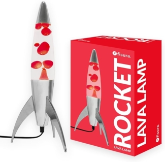 FISURA - Lava-Lampe rot Rocket. Weiße Basis, rote Flüssigkeit und weiße Lava. Retro-Lava-Lampe mit Ersatzglühbirne. 20 Zentimeter x 20 Zentimeter x 45 Zentimeter