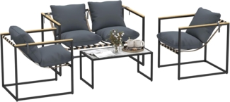 Outsunny Sitzgruppe mit 2er Sofa, 2 Sessel, Sitzkissen, Beistelltisch, Outdoor, (Stahl Gartenmöbel Set, 4-tlg, wetterfest Balkonmöbel-Set), für Garten Terrasse Balkon Grau