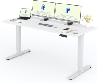 FLEXISPOT Höhenverstellbarer Schreibtisch Basic Plus 180x80 cm-EINTEILIGE TISCHPLATTE,Tischgestell elektrisch mit 2 MOTOREN,Memory-Handsteuerung-Sitz-Stehpult,Esstich (Weiß)