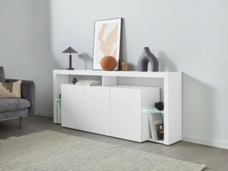 Dmora - Kommode Willer, 3-türiges Wohnzimmer-Buffet, Wohnzimmer-Kommode, modernes Kommode, 100% Made in Italy, 200 x 40 x 80 cm, glänzendes Weiß