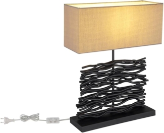 LED Tischleuchte, Holz, Stoffschirm, grau, schwarz, H 50 cm