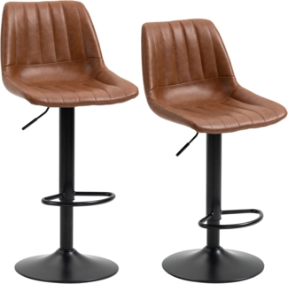 HOMCOM Barhocker Höhenverstellbarer Küchenhocker (Tresenhocker, 2 St, Barstuhl), Kunstleder, Stahl, Braun 43 x 49,5 x 91-111 cm