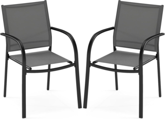 FANTASK Terrassenstühle aus Textilene und Metallgestell, Balkonstühle, Gartenstühle 2er Set mit Armlehnen bis 150 kg belastbar, 61 x 58 x 85 cm (Grau)