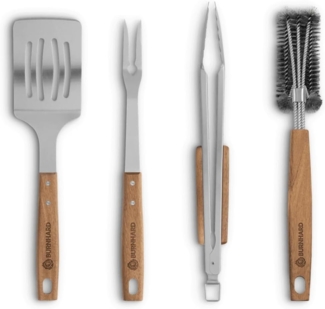 BURNHARD Grillbesteck-Set, (4 tlg), Grillzange, Grillwender, Grillgabel, Grillbürste