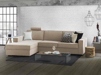 Talamo Italia Ecksofa Beatrice, Made in Italy, Drehbare Öffnung mit Matratze und Lattenrost, Halbinsel mit Stauraum links, mit schmalen Armlehnen, Cm: 260x95h90, Farbe Beige