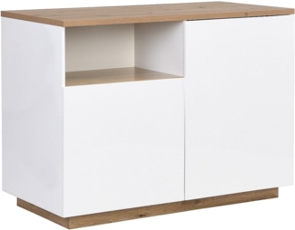 Vente-unique - Kücheninsel mit 2 Türen & 1 Ablagefach aus MDF - Holzfarben & Weiß - CORELINA